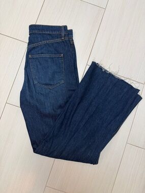 Veronica Beard Taylor Raw Hem High Waist Wide Leg Jeans - Bright Blue